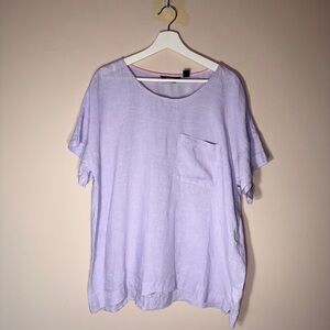 L.L. Bean Lavender Purple Short Sleeve Linen Pocket Tee XL